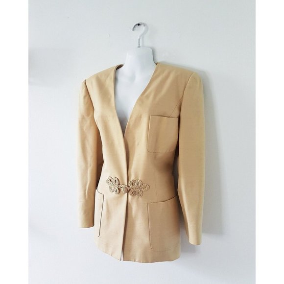 60s 70s Vintage Handmade Champagne Raw Silk Blazer, Size M - Picture 1 of 10